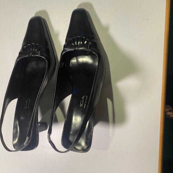 Via Spiga - 8M - Women's Black Heeled Leather Point Slingbacks - Made in Italy - Picture 6 of 9